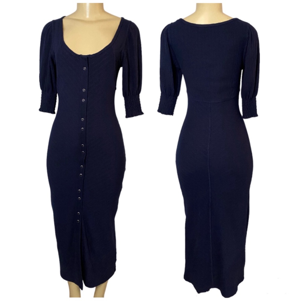 Betsey Johnson Women Navy Blue Oil Slick Bodycon Midi Dress size Small - Picture 1 of 9